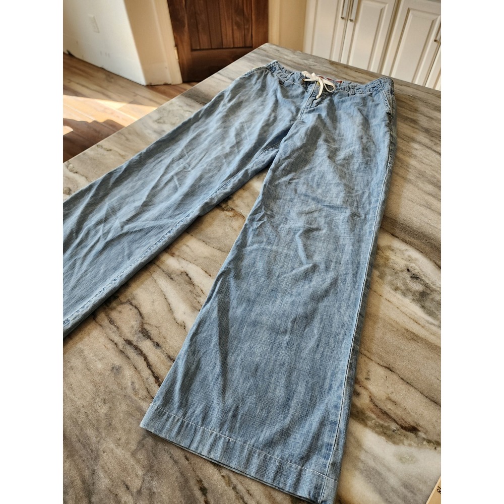 Gap Jeans Womens 6 Light Blue Chambray Wide Leg Drawstring Pants Mid Rise Casual